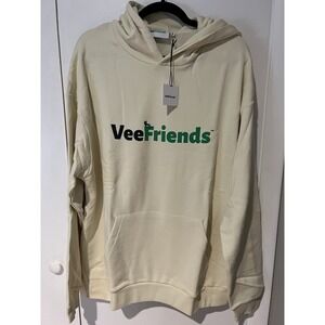 Vee Friends Classic Hoodie Cream Pullover Long Sleeve‎ Sweatshirt Mens XL New